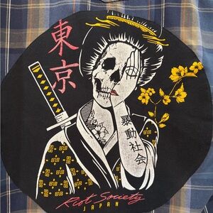 Riot Society Black and Yellow Samurai Skull Band Flannel